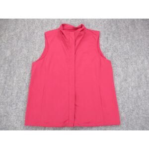 Eileen Fisher Vest Womens Petite Medium Pink Funnel Collar Two-Way Zip Pockets